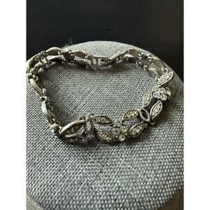 Vintage Silver Tone Rhinestone Link Bracelet Station Stackable Cocktail Coquette